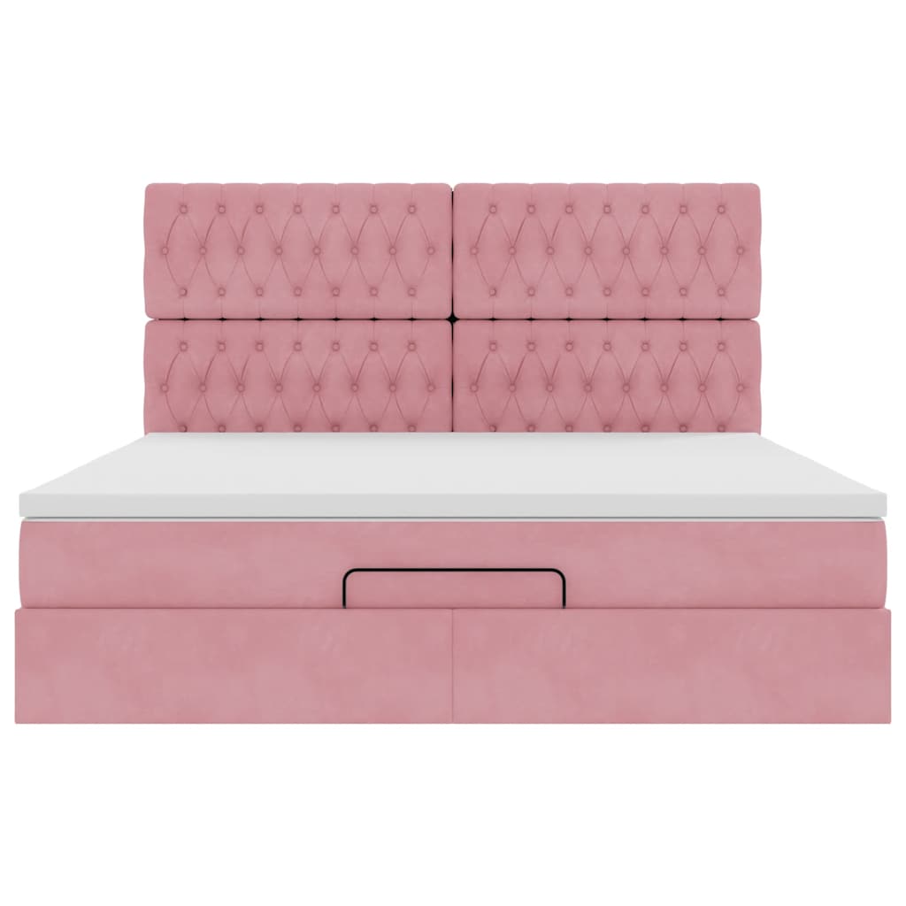 Ottoman sängram med madrasser rosa 180x200 cm sammet