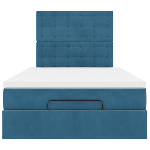 Ottoman sängram med madrasser mörkblå 120x200 cm sammet
