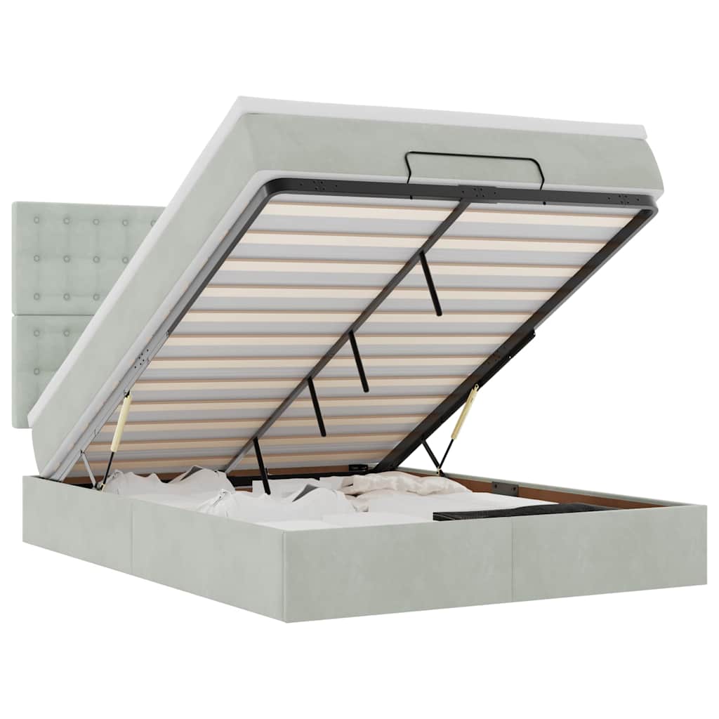 Ottoman sängram med madrasser ljusgrå 140x200 cm sammet