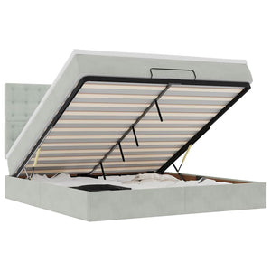 Ottoman sängram med madrasser ljusgrå 160x200 cm sammet