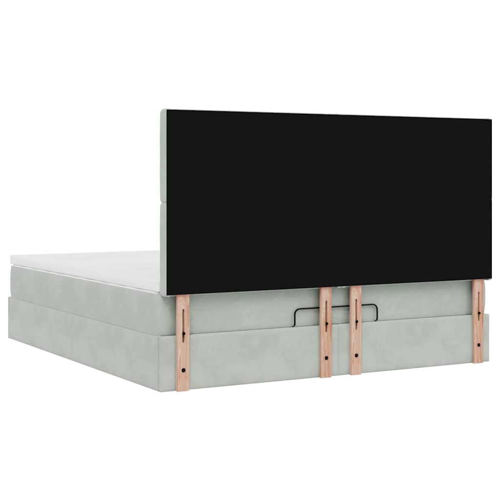 Ottoman sängram med madrasser ljusgrå 160x200 cm sammet