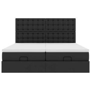 Ottomansk säng med madrasser&LEDs svart 160x200cm konstläder