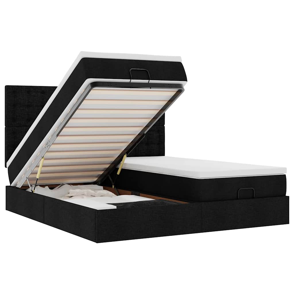 Ottoman sängram med madrasser svart 180x200 cm tyg