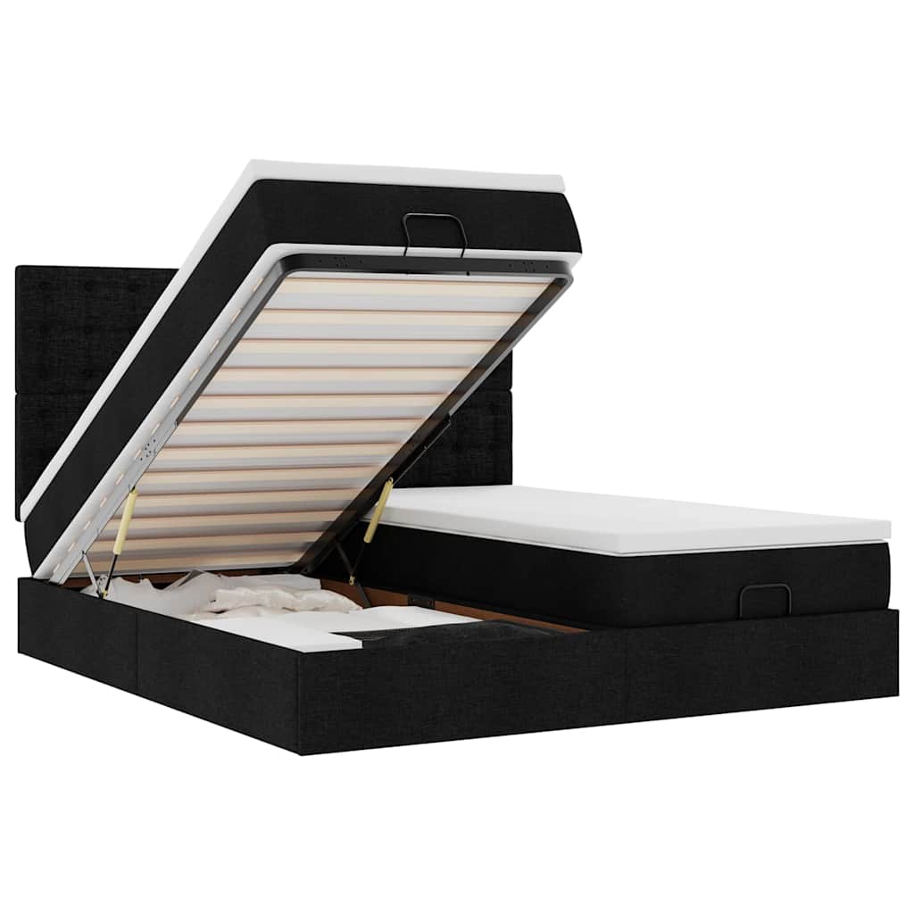 Ottoman sängram med madrasser svart 200x200 cm tyg