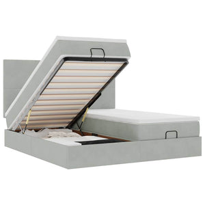 Ottoman sängram med madrasser ljusgrå 180x200 cm sammet