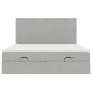 Ottoman sängram med madrasser ljusgrå 200x200 cm sammet