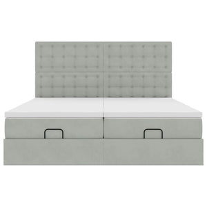 Ottoman sängram med madrasser ljusgrå 180x200 cm sammet