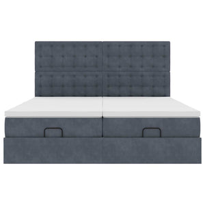 Ottoman sängram med madrasser mörkgrå 200x200 cm sammet