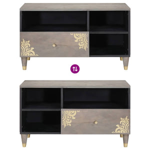 TV-skåp med låda med hylla Grå 80 x 33 x 46 cm Massivt mangoträ