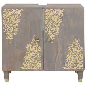 Diskbänksskåp med lagring Grå 62 x 33 x 58 cm Massivt mangoträ