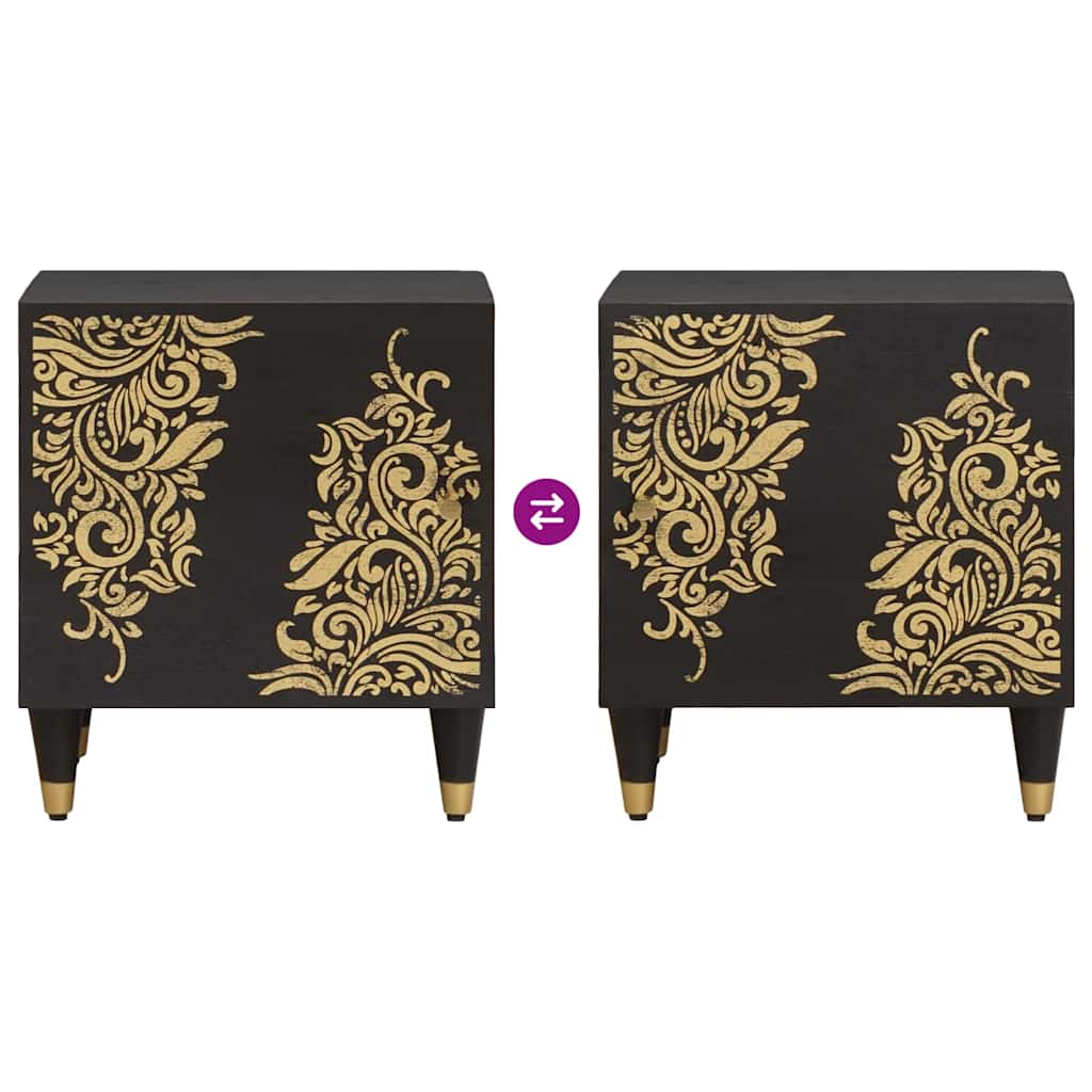 Sängbord med Dörr Svart 40 x 33 x 46 cm Massivt mangoträ