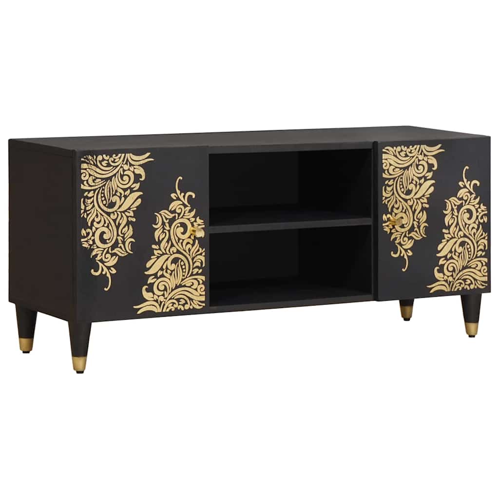 TV-skåp med hylla Svart 105 x 33 x 46 cm Massivt mangoträ