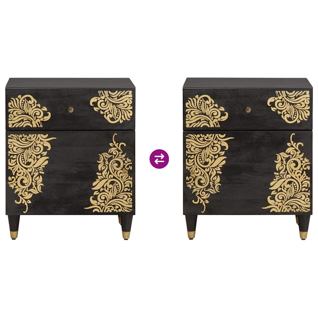 Sängbord med Dörr Svart 50 x 33 x 60 cm Massivt mangoträ