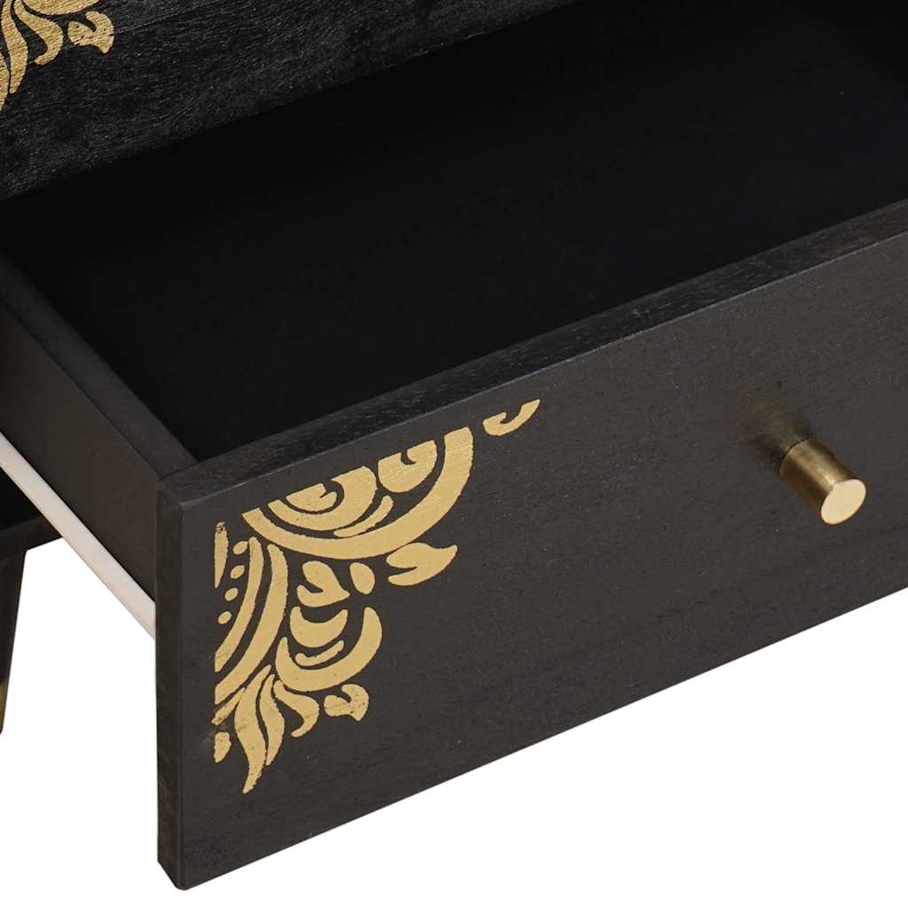 Nattduksbord med låda Svart 50 x 33 x 62 cm Massivt mangoträ