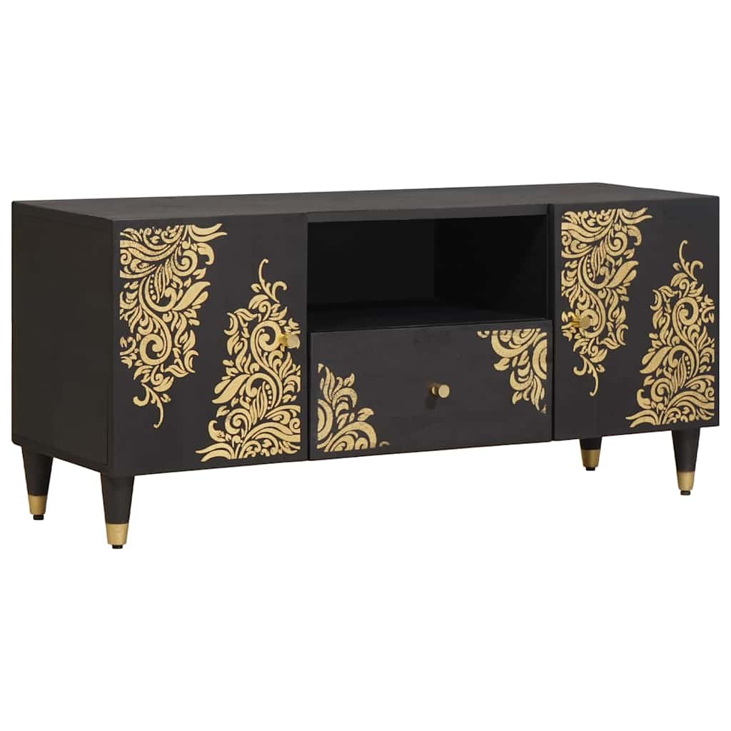 TV-skåp med låda Svart 105 x 33 x 46 cm Massivt mangoträ