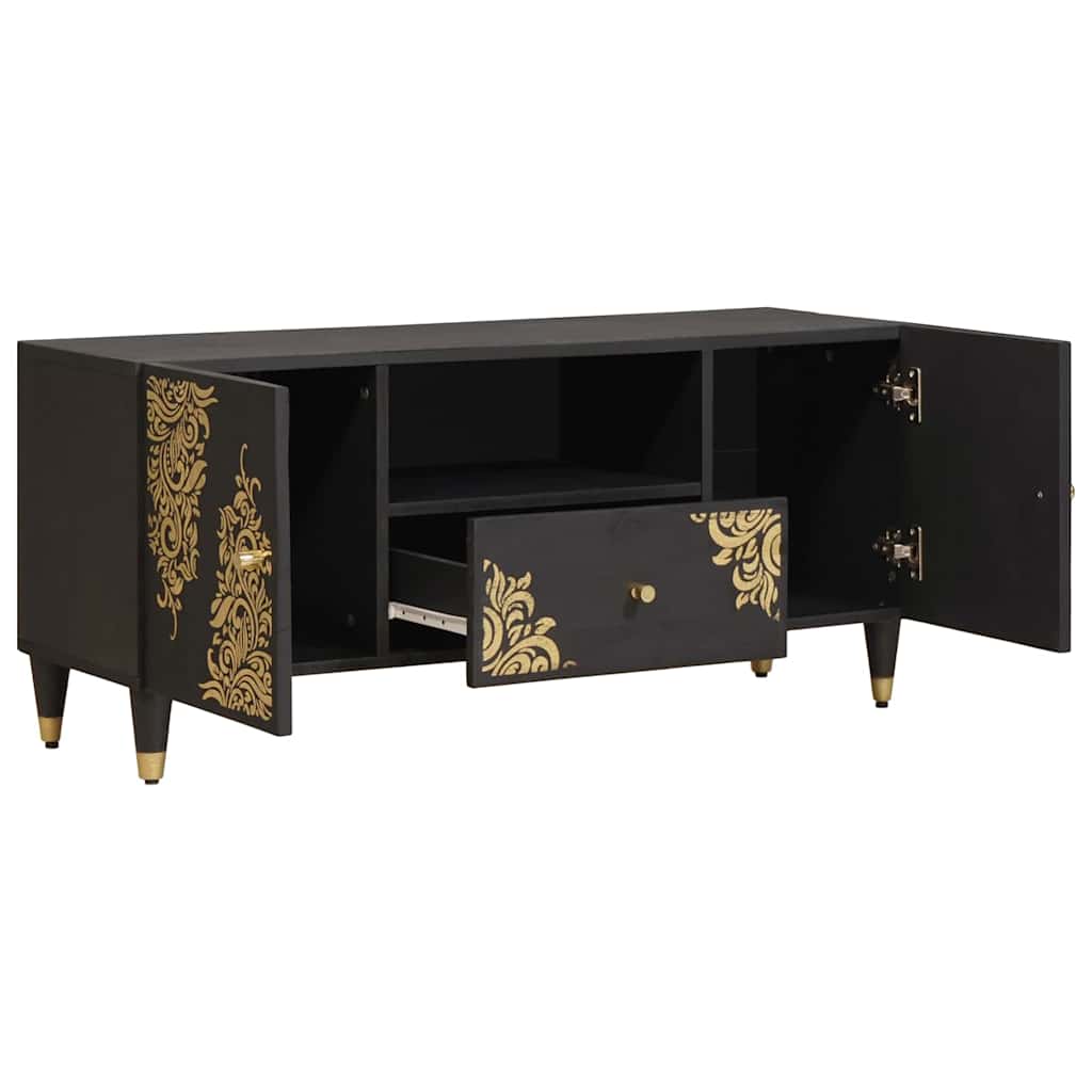 TV-skåp med låda Svart 105 x 33 x 46 cm Massivt mangoträ