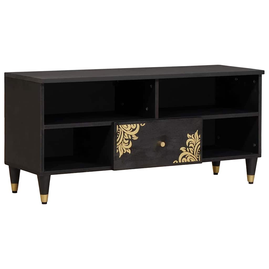 TV-skåp med låda Svart 100 x 33 x 46 cm Massivt mangoträ
