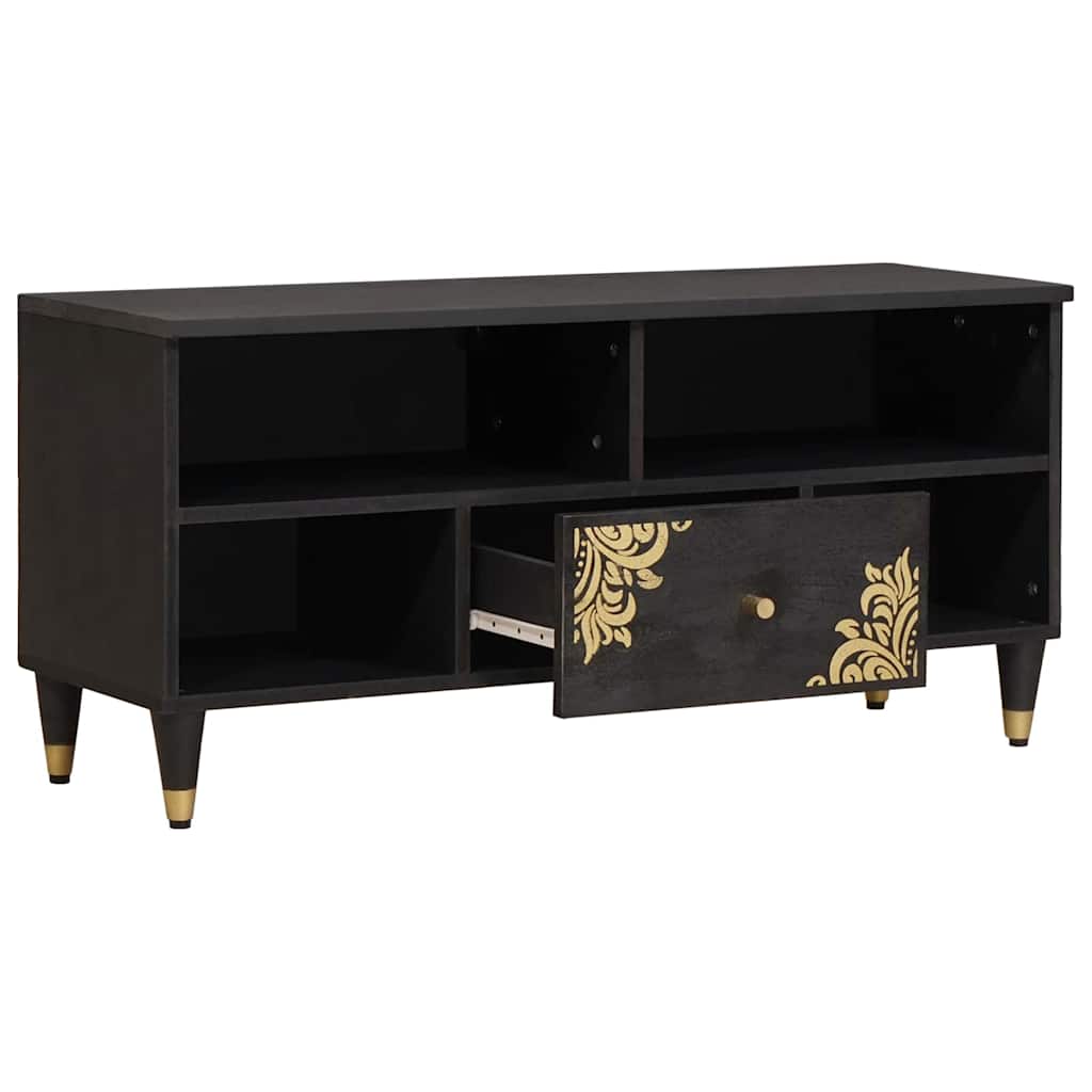 TV-skåp med låda Svart 100 x 33 x 46 cm Massivt mangoträ