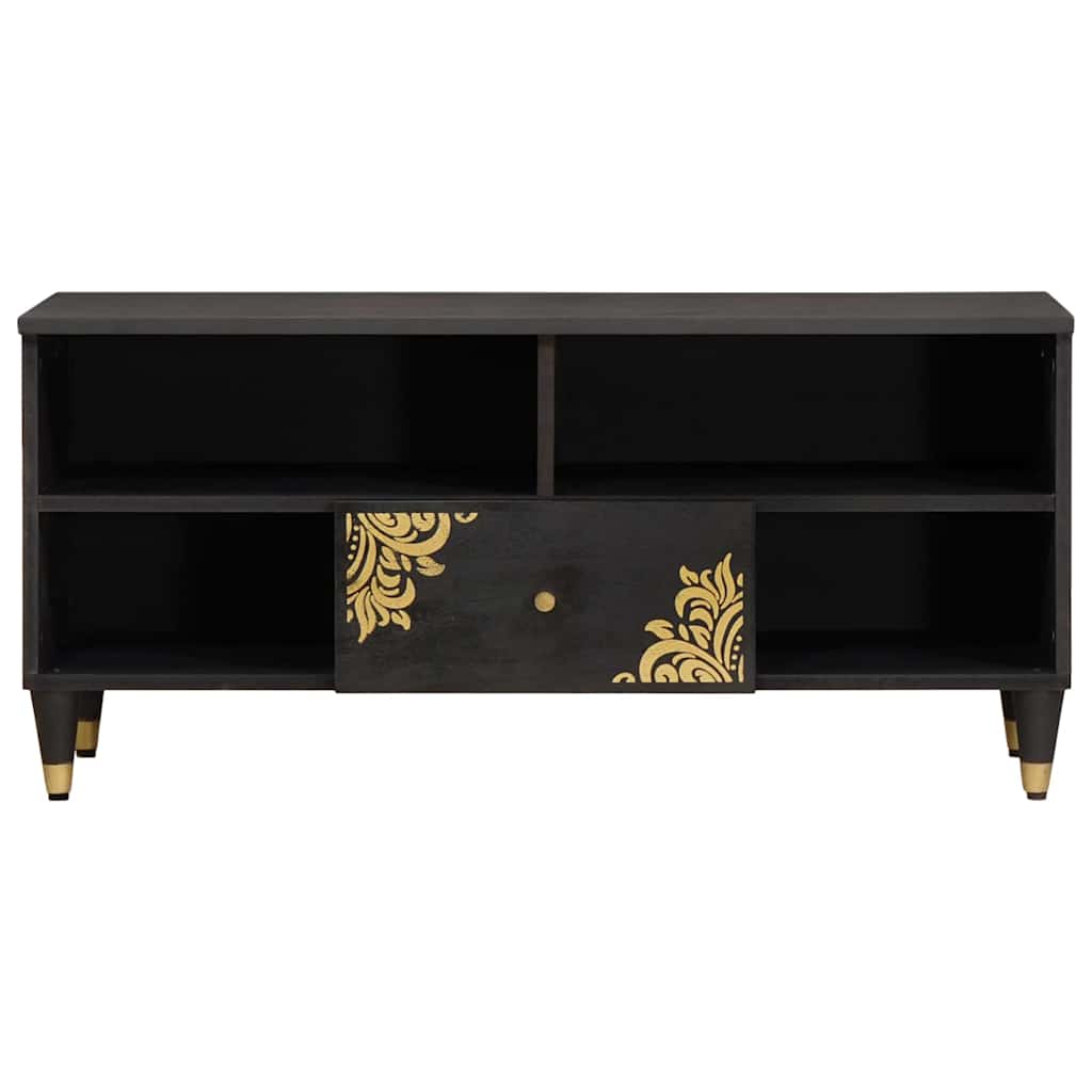 TV-skåp med låda Svart 100 x 33 x 46 cm Massivt mangoträ