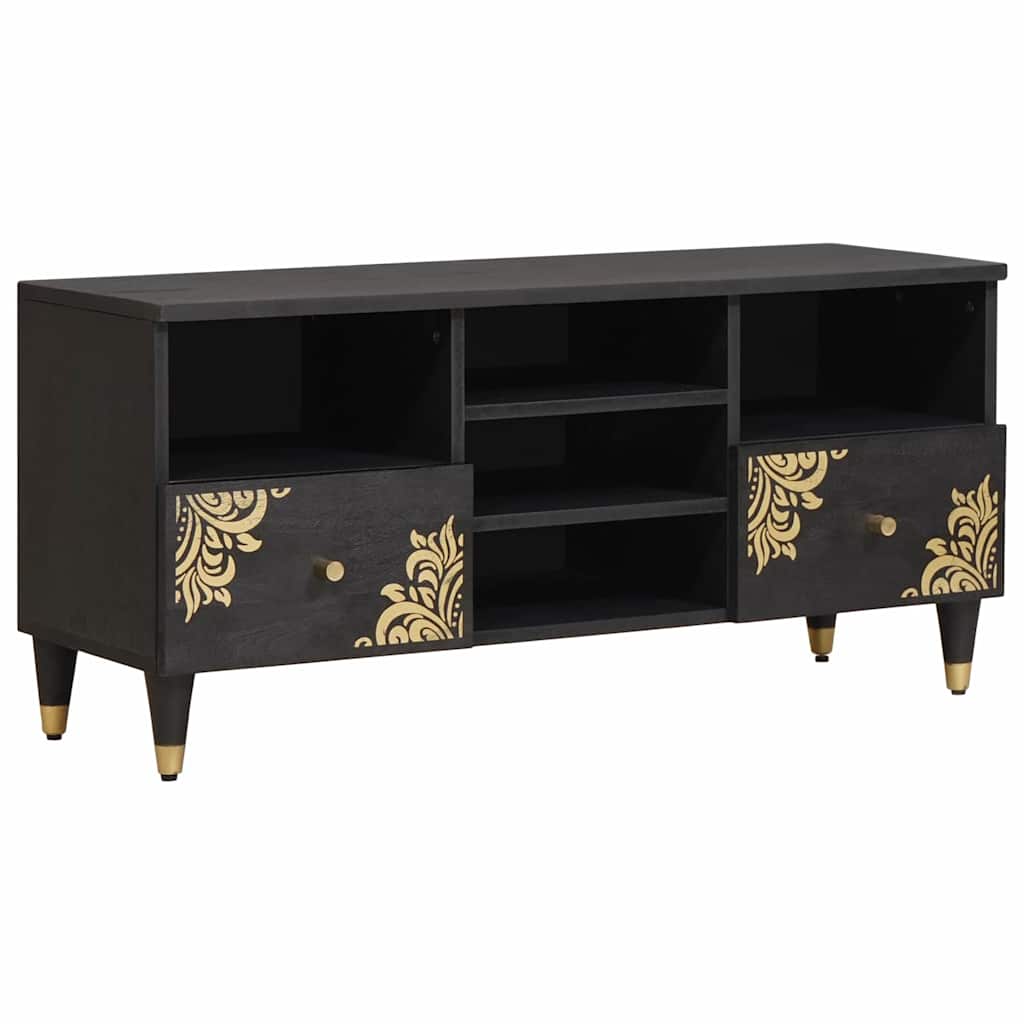 TV-skåp med låda Svart 100 x 33 x 46 cm Massivt mangoträ