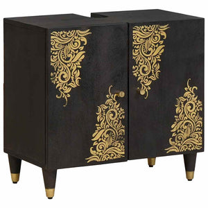 Diskbänksskåp med dörr Svart 62 x 33 x 58 cm Massivt mangoträ