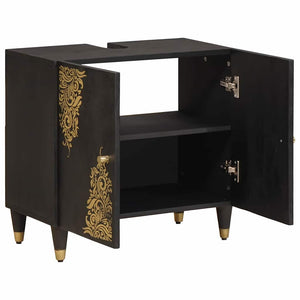 Diskbänksskåp med dörr Svart 62 x 33 x 58 cm Massivt mangoträ