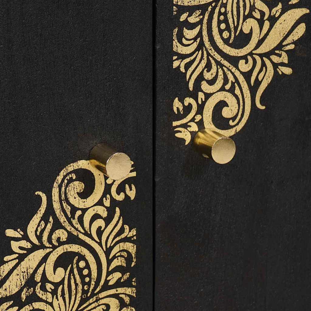 Sideboard med hylla Svart 60 x 33 x 75 cm Massivt mangoträ