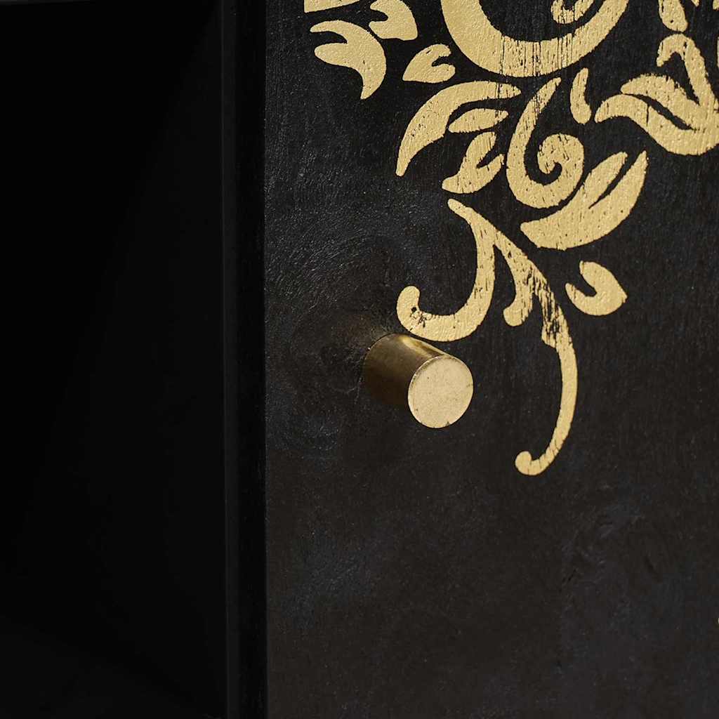 Sideboard med hylla Svart 90 x 33 x 75 cm Massivt mangoträ