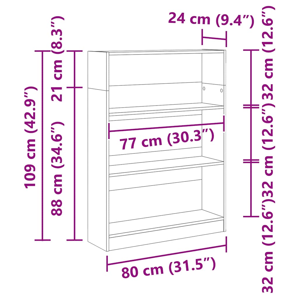Bokhylla vit 80x24x109 cm konstruerat trä