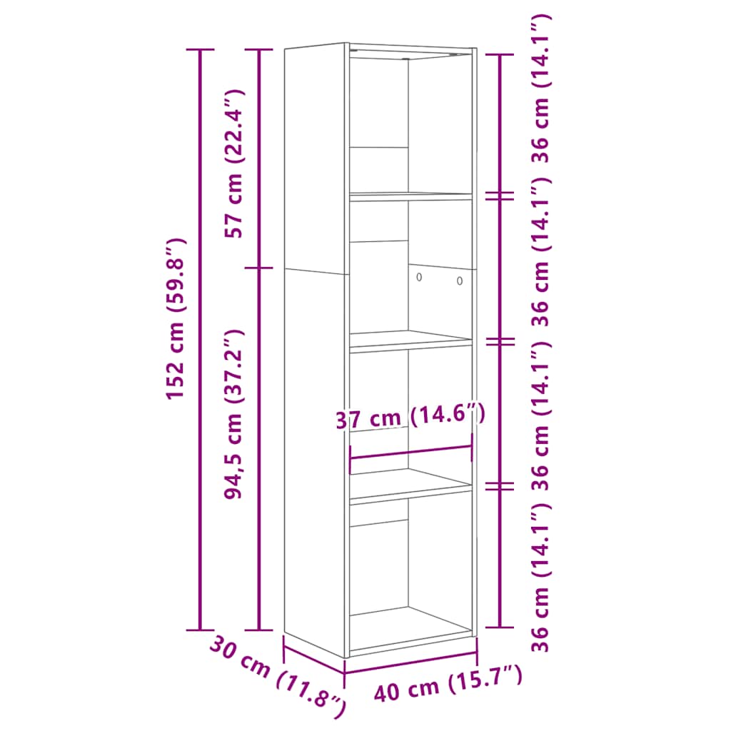 Bokhylla vit 40x30x152 cm konstruerat trä