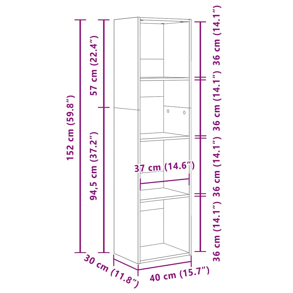 Bokhylla sonoma-ek 40x30x152 cm konstruerat trä