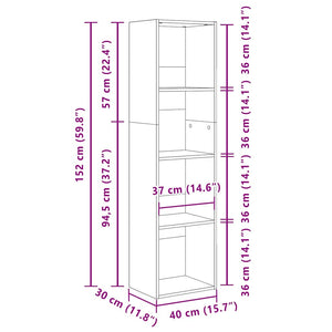 Bokhylla sonoma-ek 40x30x152 cm konstruerat trä