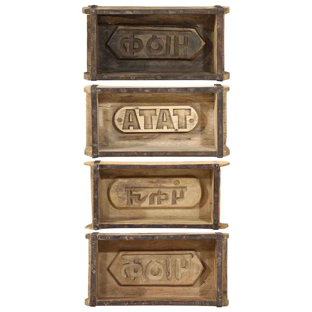 Bricka 4 pcs Brun 30 x 15 x 9 cm Solid återvunnen trä