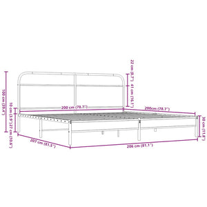 Sängram utan madrass metall brun ek 200x200 cm