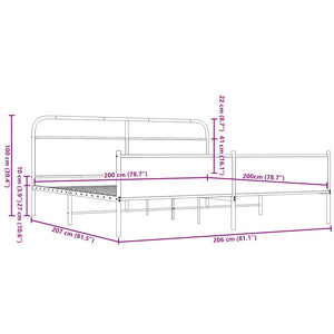 Sängram utan madrass metall brun ek 200x200 cm
