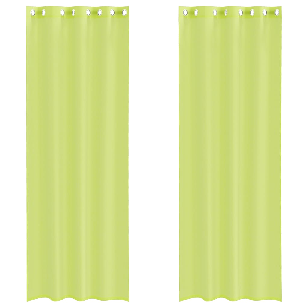 Voile gardiner med genomföringar 2 st äppelgrön 140x260 cm