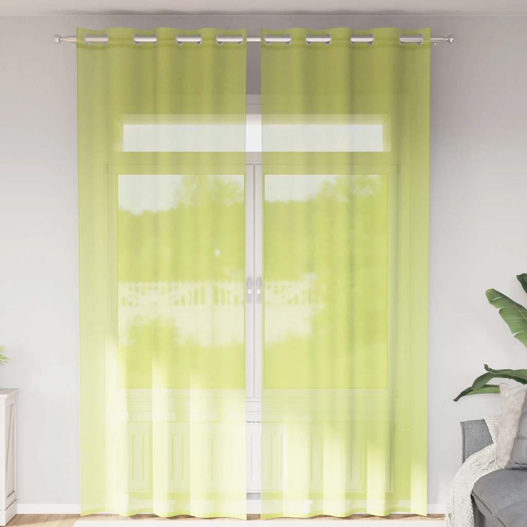 Voile gardiner med genomföringar 2 st äppelgrön 140x260 cm