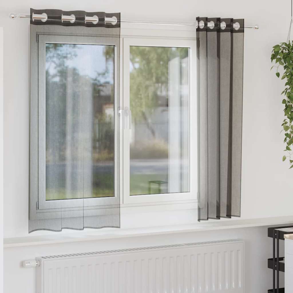 Voile gardiner med genomföringar 2 st svart 140x175 cm