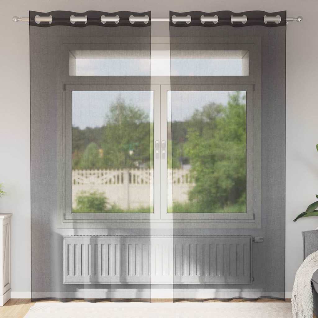 Voile gardiner med genomföringar 2 st svart 140x245 cm