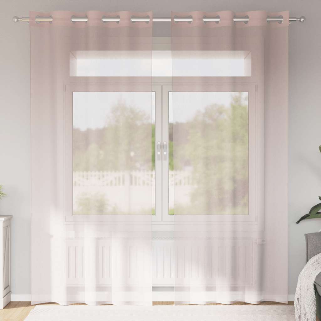 Voile gardiner med genomföringar 2 st ljusrosa 140x245 cm