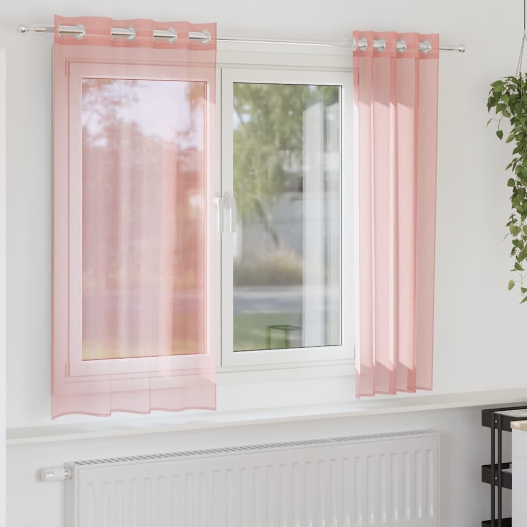 Voile gardiner med genomföringar 2 st rosa 140x175 cm
