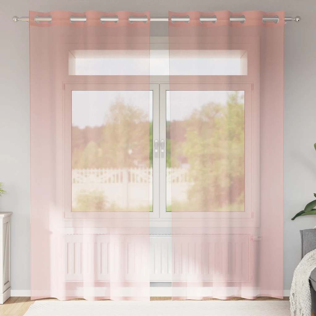 Voile gardiner med genomföringar 2 st rosa 140x245 cm