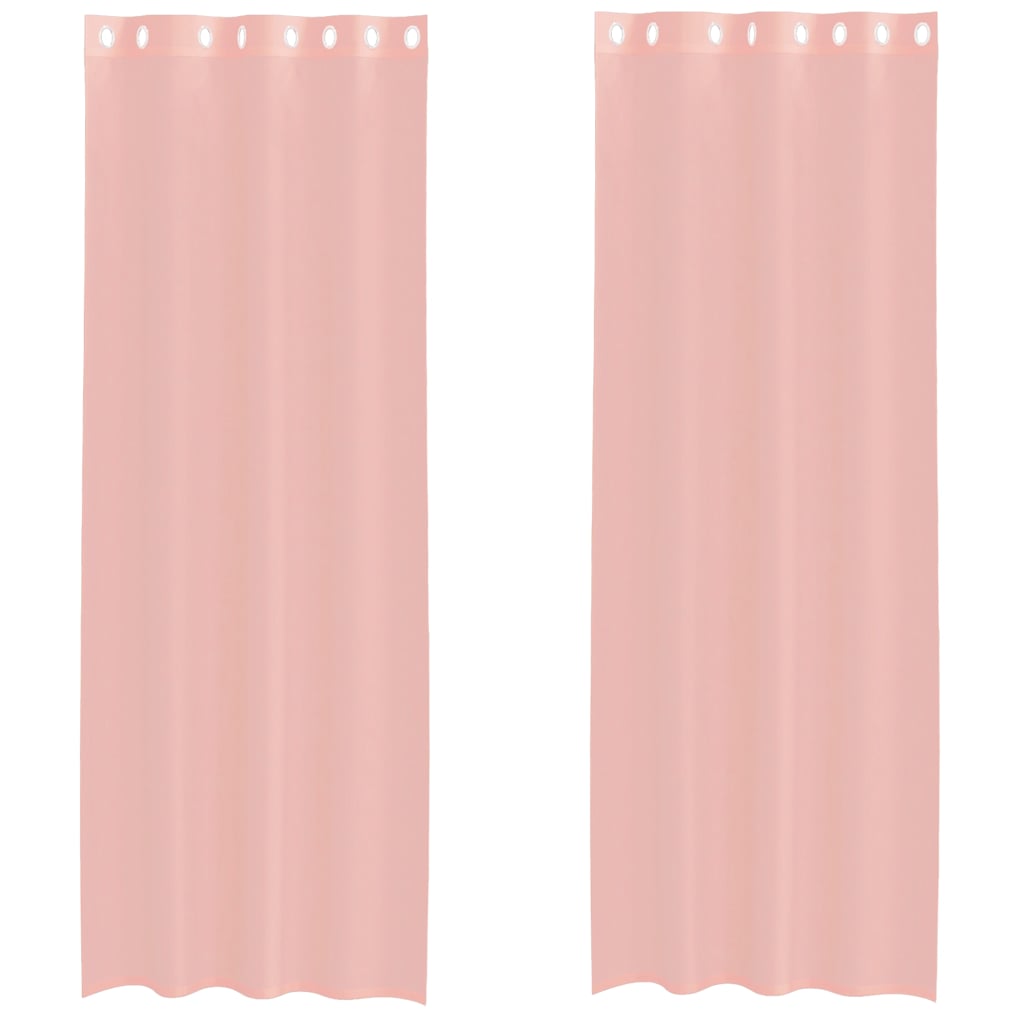 Voile gardiner med genomföringar 2 st rosa 140x260 cm