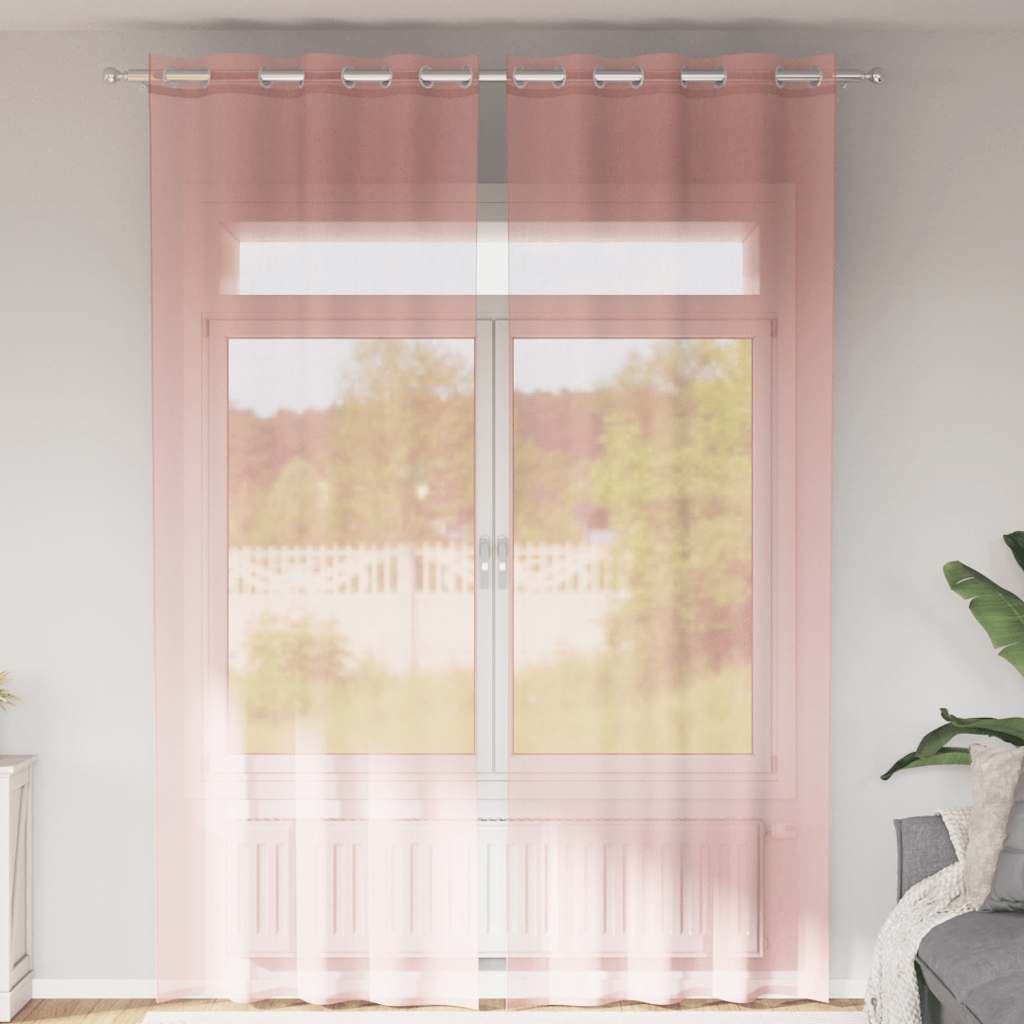 Voile gardiner med genomföringar 2 st rosa 140x260 cm