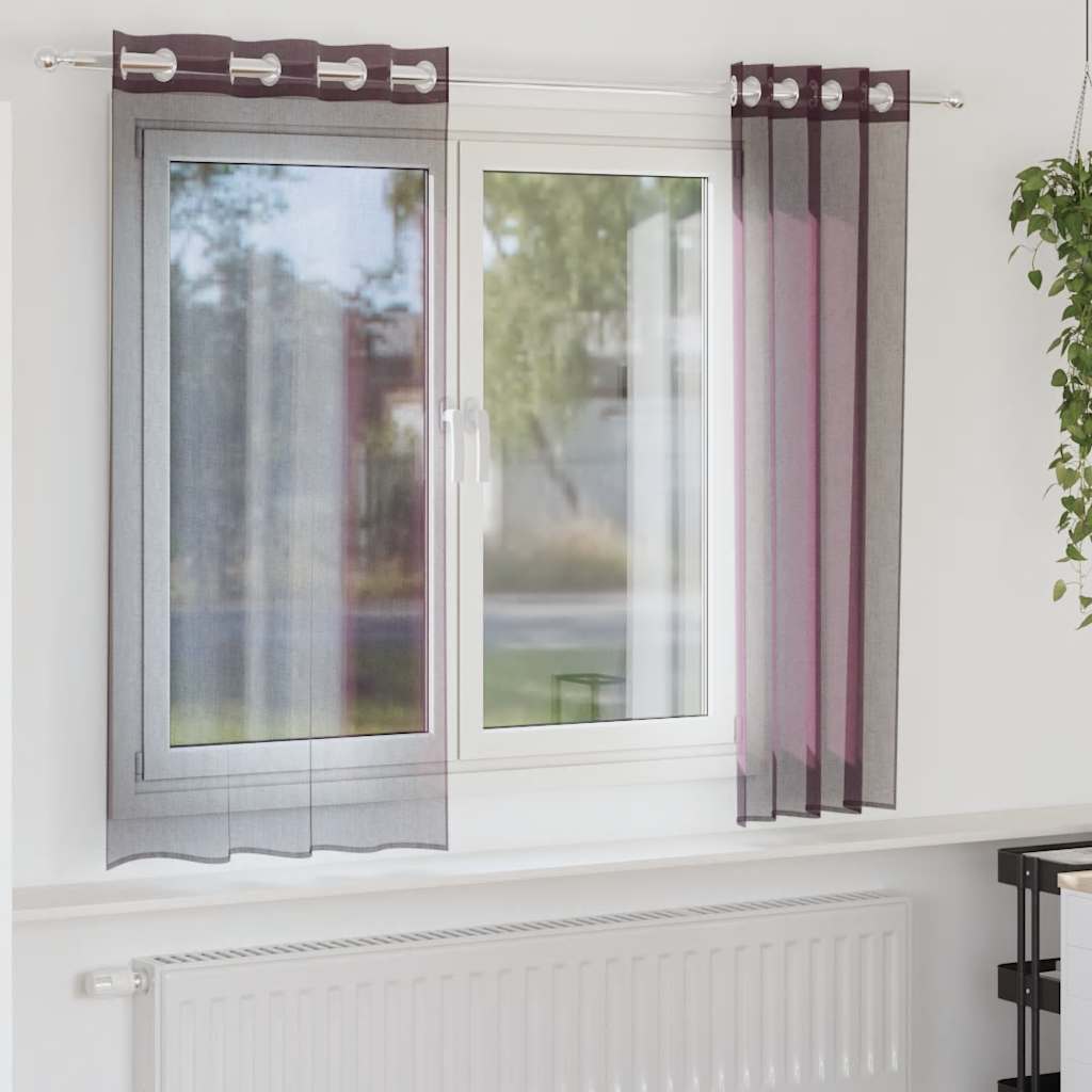 Voile gardiner med genomföringar 2 st lila 140x175 cm