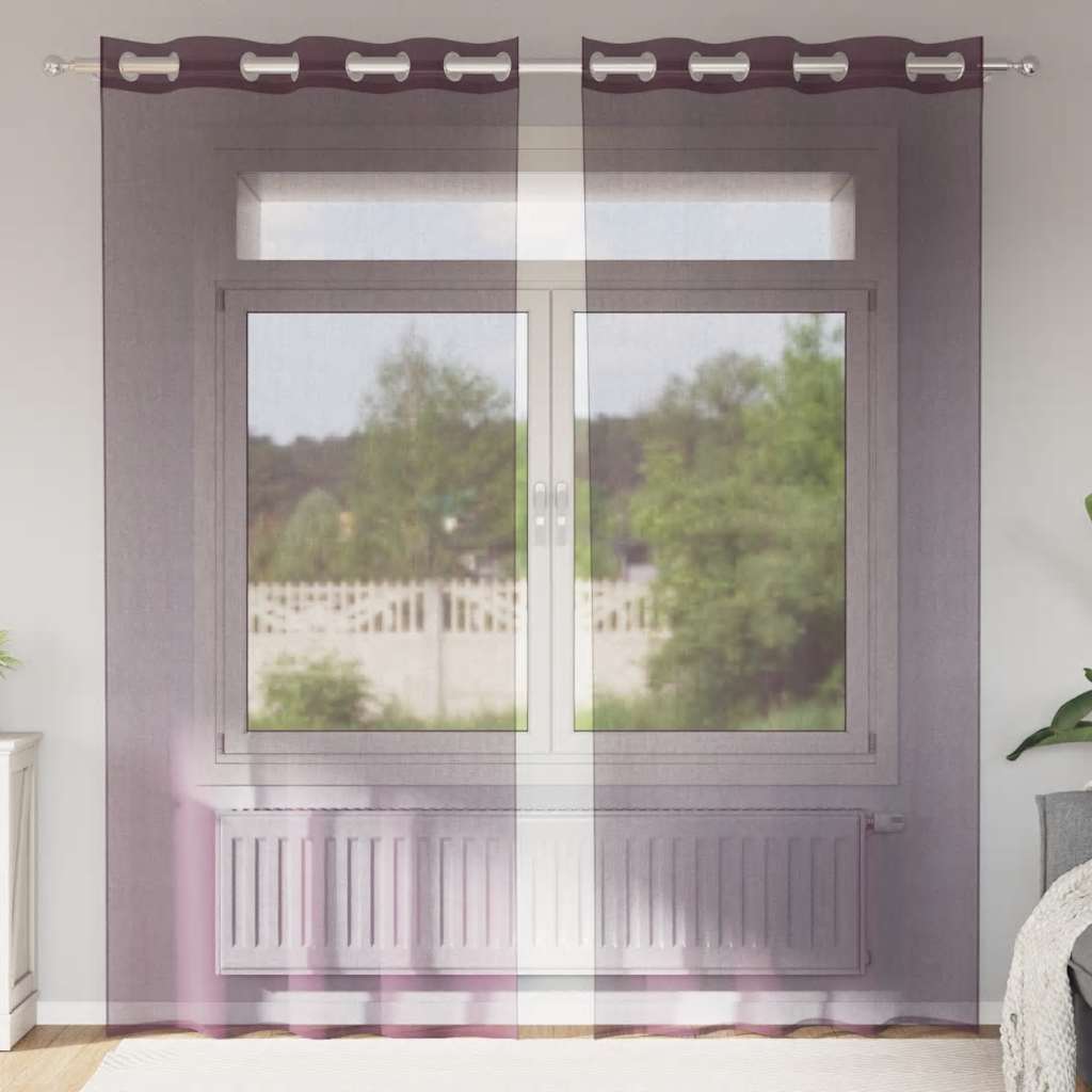 Voile gardiner med genomföringar 2 st lila 140x225 cm