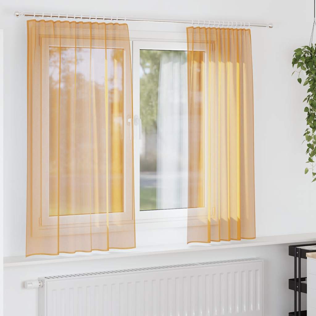 Voile gardiner med stångfickor 2 st orange