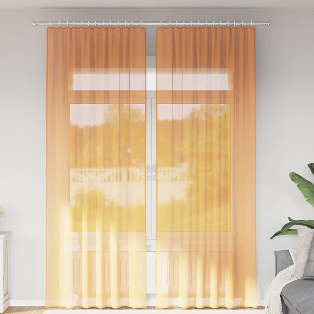 Voile gardiner med stångfickor 2 st orange
