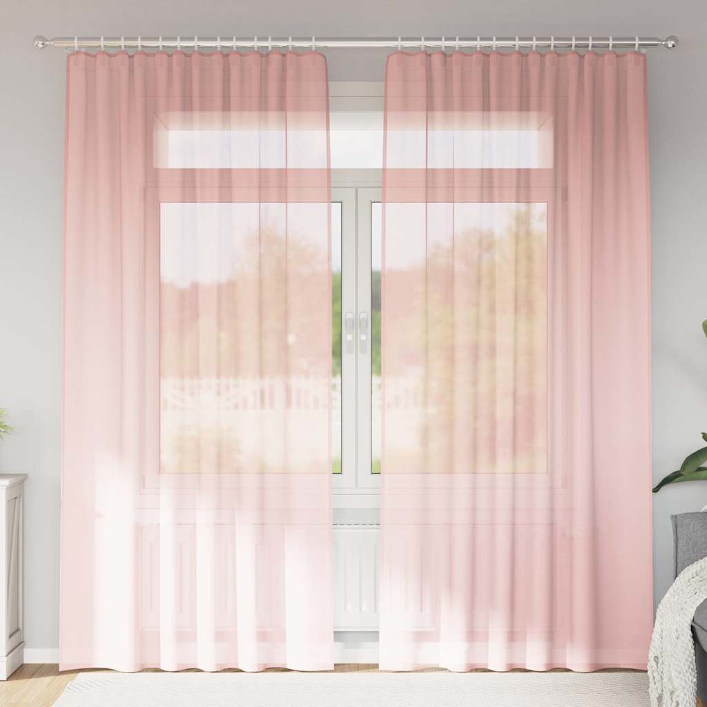 Voile gardiner med stångfickor 2 st rosa