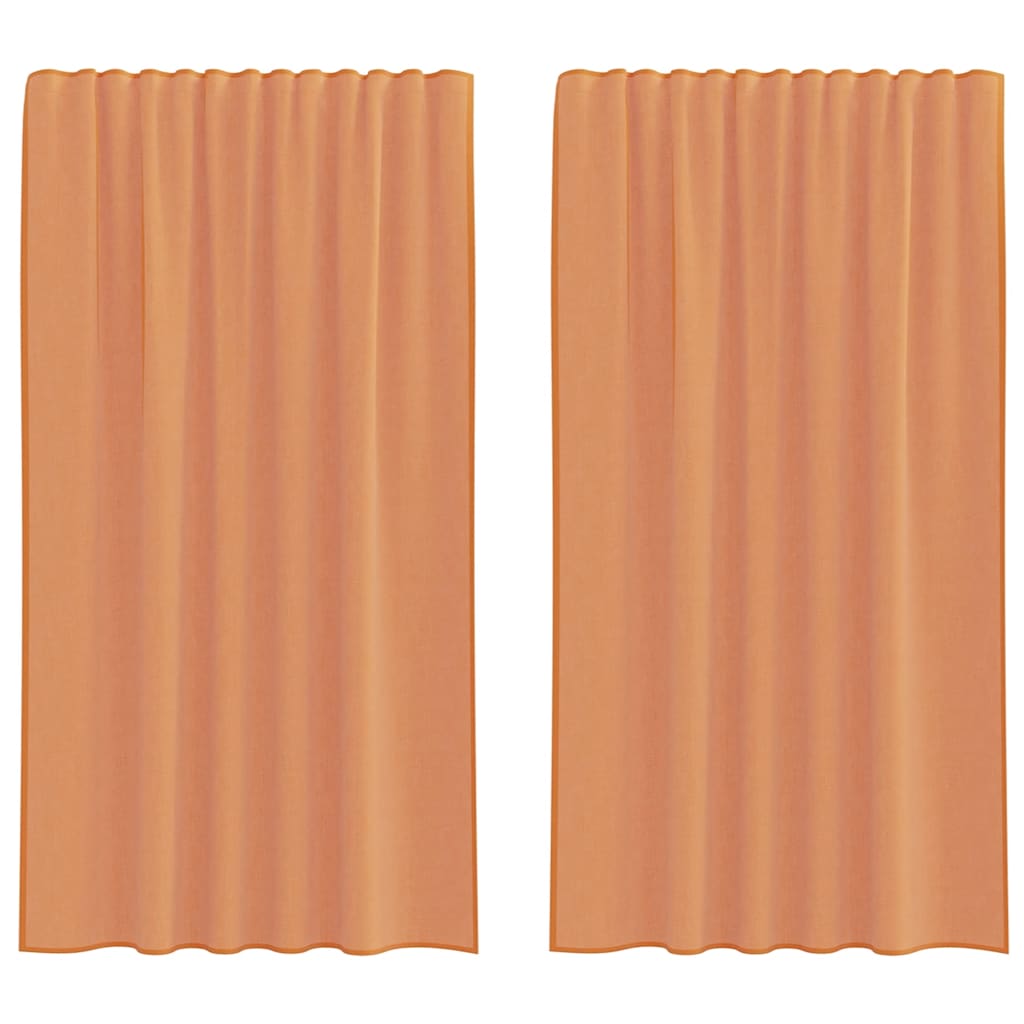 Voile gardiner med stångfickor 2 st terrakotta